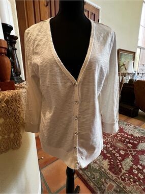 True Grit Ivory Sweater Cardigan Crystal Buttons Long Sleeves Size M